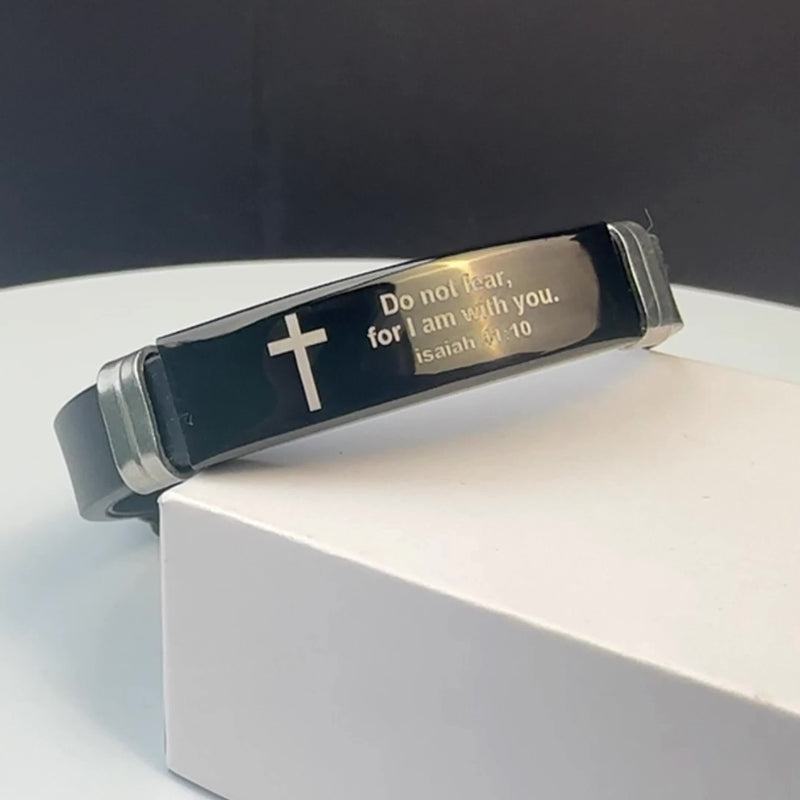 Pulseira Bíblica, cruz e versículos da Bíblia, joia religiosa inspiradora | Em até 12x de R$ 9,83