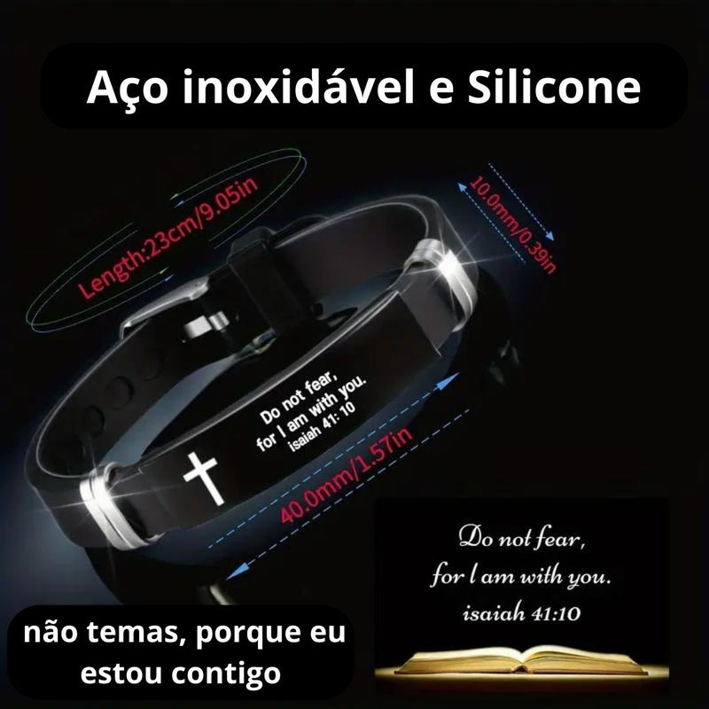 Pulseira Bíblica, cruz e versículos da Bíblia, joia religiosa inspiradora | Em até 12x de R$ 9,83